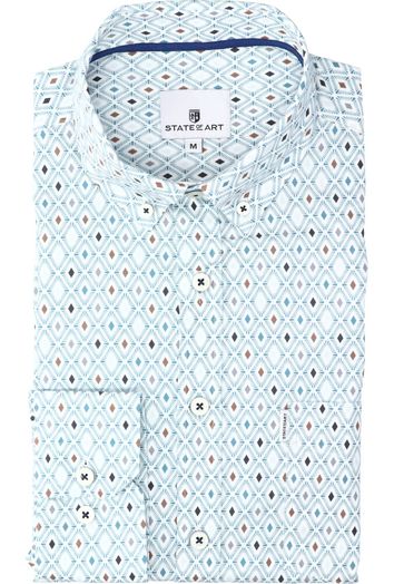 Blauw hemd met print (regular fit) en lange mouw State Of Art