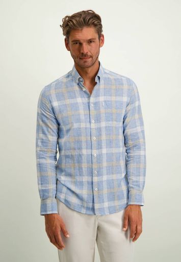 Blauw geruit hemd (regular fit) met lange mouw State Of Art