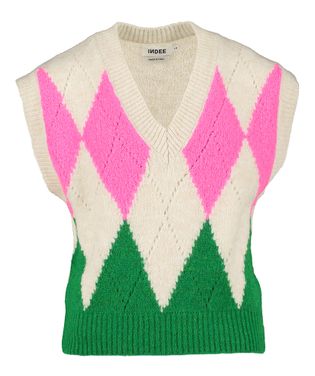 Indee Off white debardeur met v-hals en ruiten in fluo kleur Riva