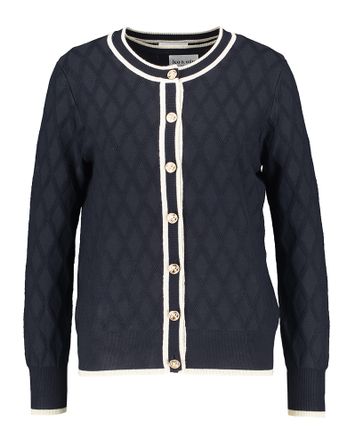 Donkerblauw twinsetje met goudkleurige details Leo & Ugo