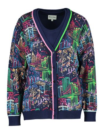 Donkerblauwe twinset met fantasieprint Leo & Ugo