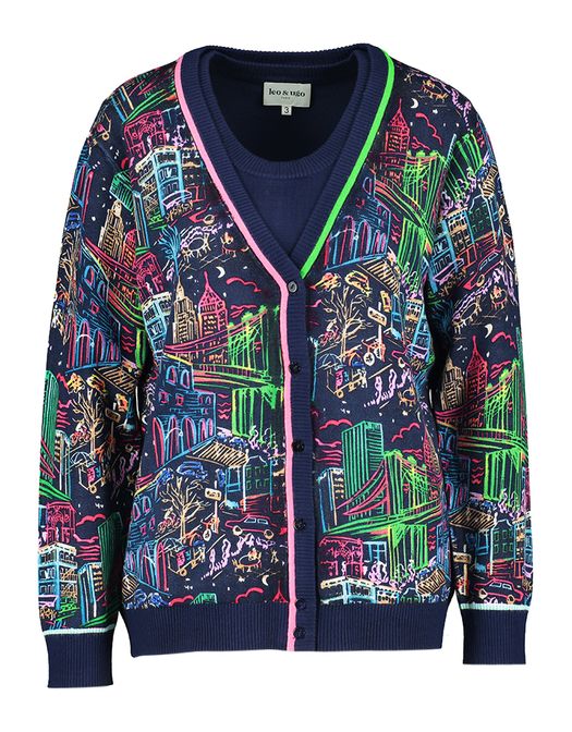 Donkerblauwe twinset met fantasieprint Leo & Ugo