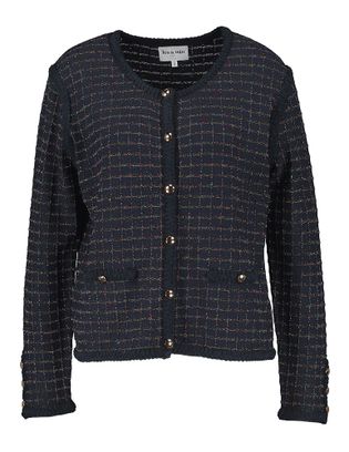 Leo & Ugo Donkerblauwe cardigan met glinsterende print en goudkleurige knopen