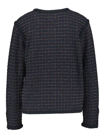 Donkerblauwe cardigan met glinsterende print en goudkleurige knopen Leo & Ugo