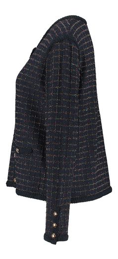 Donkerblauwe cardigan met glinsterende print en goudkleurige knopen Leo & Ugo
