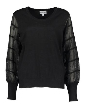 Zwarte pull met ronde hals en detailmouwen Leo & Ugo