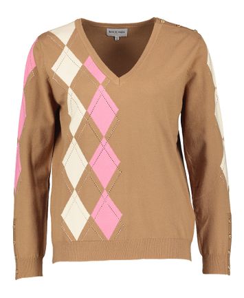 Camelkleurige pull met V-hals Leo & Ugo