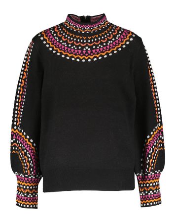 Zwarte pull met korte rits en multicolor print Leo & Ugo