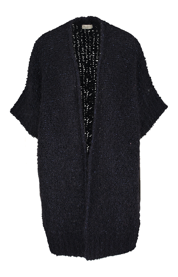 Donkerblauwe wollen lange gilet met metaaldraad Issa Due Amanti