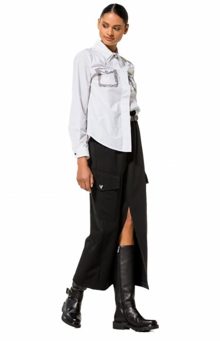 Zwarte lange rok met zakken aan de zijkanten en split Caroline Biss