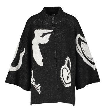 Zwarte wollen gilet met witte print en knopen bovenaan Caroline Biss