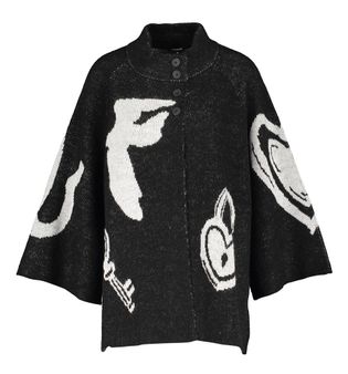 Caroline Biss Zwarte wollen gilet met witte print en knopen bovenaan