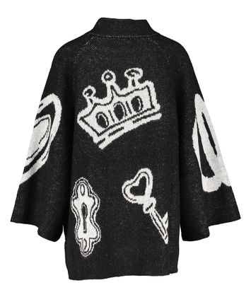 Zwarte wollen gilet met witte print en knopen bovenaan Caroline Biss