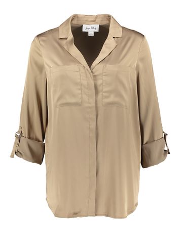 Beige bloes in satijnlook met zakken op de borst Joseph Ribkoff