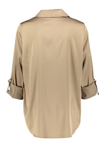 Beige bloes in satijnlook met zakken op de borst Joseph Ribkoff