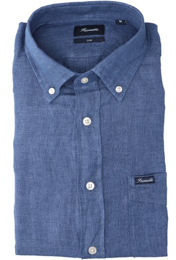 Blauw linnen hemd ( slim fit) en lange mouwen Faconnable