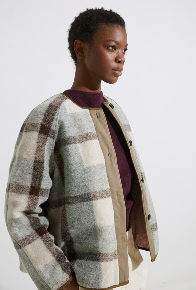 Reversible wollen vieux roze jas met teddy Harry Bellerose