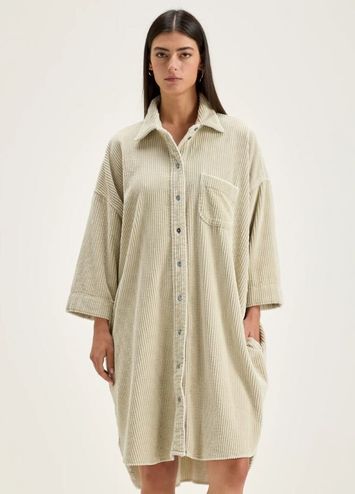 Beige oversized ribfluwelen jurk Gladys Bellerose