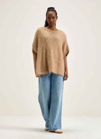 Beige wollen poncho trui Decro Bellerose