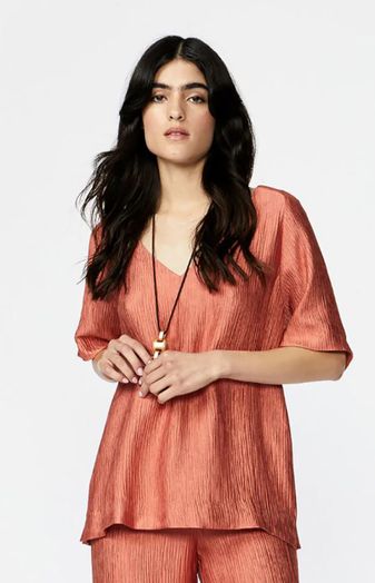 Oranje blouse in satijnlook Hamid Xandres