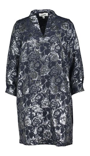 Donkerblauwe jurk met zilverkleurige print Marielou Lalotti