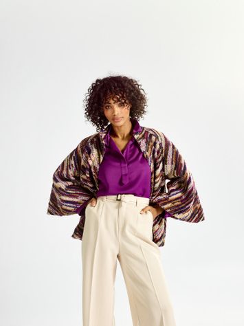 Multicolor gestreepte cape met knopen Cara Cape Lalotti