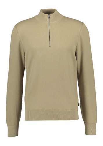 Beige katoenen pull met korte rits en reliëf Ebrando Hugo Boss