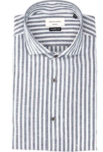 Blauw en wit gestreept linnen hemd (regular fit) met lange mouwen Gentiluomo