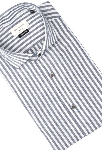 Blauw en wit gestreept linnen hemd (regular fit) met lange mouwen Gentiluomo