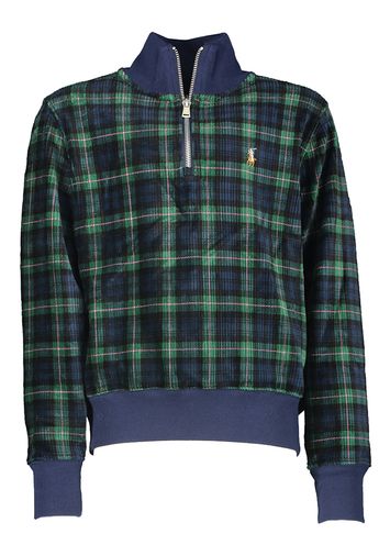 Blauw groene geruite ribfluwelen trui Ralph Lauren