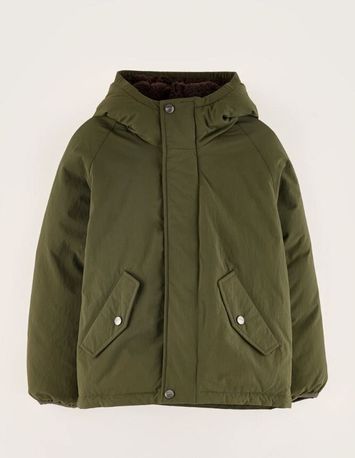 Kaki winterjas met bruine teddystof in de kap Horwin Bellerose