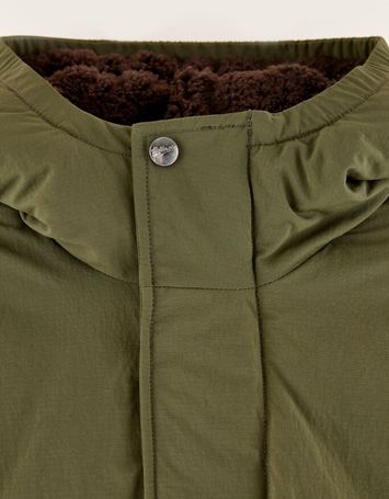 Kaki winterjas met bruine teddystof in de kap Horwin Bellerose