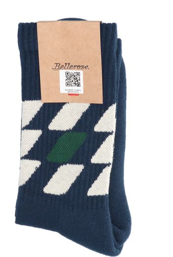 Donkerblauwe kousen met beige en groene print Buiky Bellerose