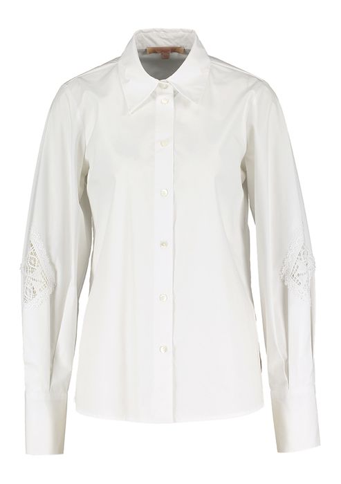Witte katoenen hemdblouse met geborduurde detail op ellebogen La Camicia