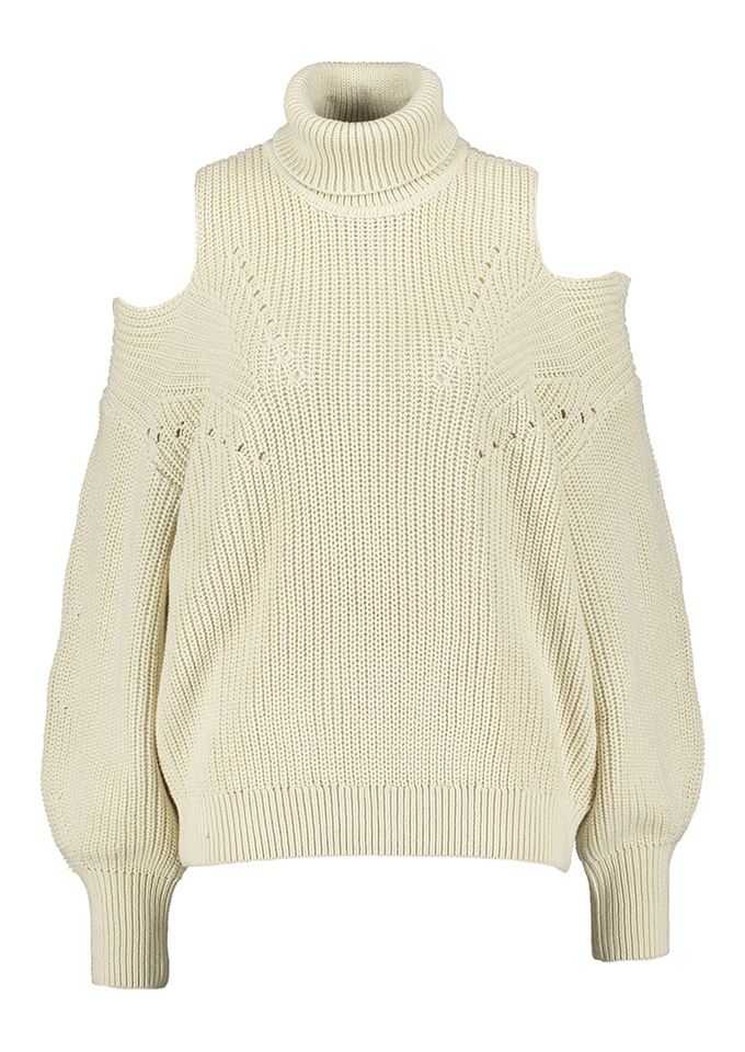 Beige gebreide pull met rolkraag Makara Minus