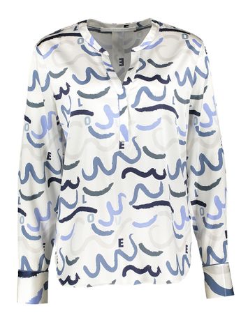 Witte bloes in zijde met licht en donkerblauwe print Herzen's