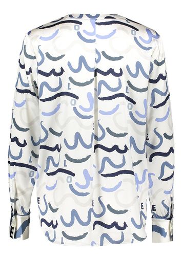 Witte bloes in zijde met licht en donkerblauwe print Herzen's