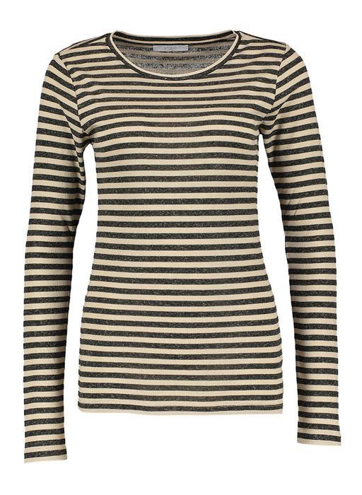 Beige en zwart gestreepte t-shirt met lange mouwen By-Bar