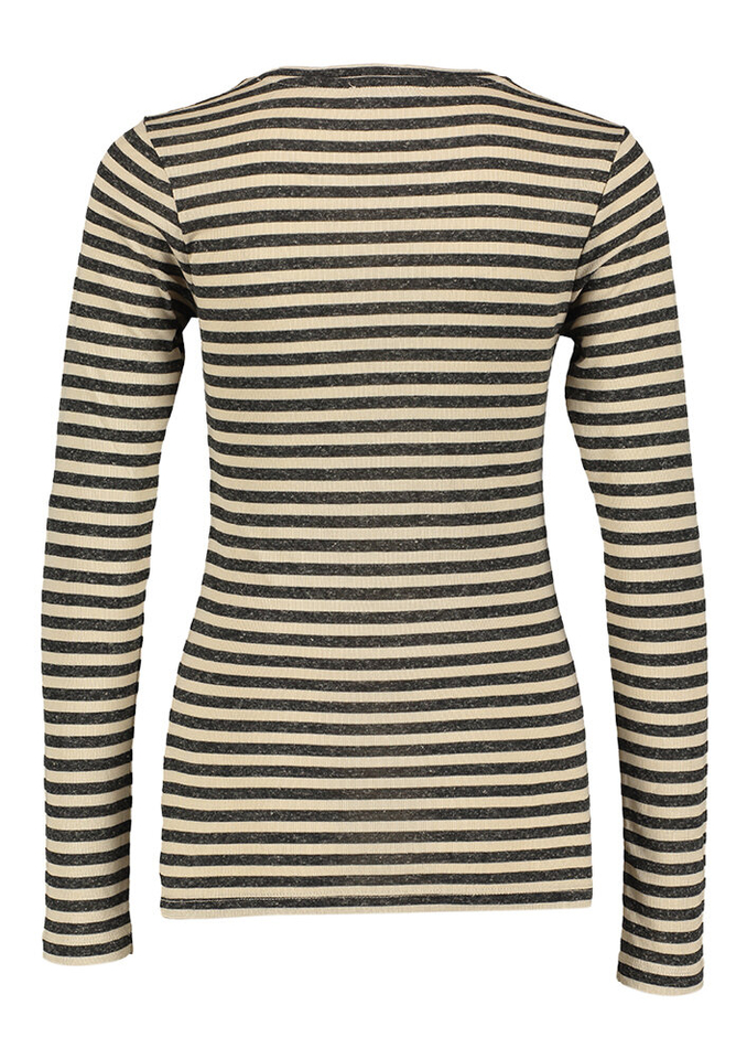 Beige en zwart gestreepte t-shirt met lange mouwen By-Bar
