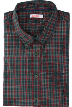 Sun68 Groen katoenen geruit hemd ( regular fit) met lange mouwen Sun 68
