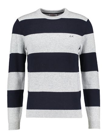 Grijs en blauwe gestreepte sweater met ronde hals Sun68