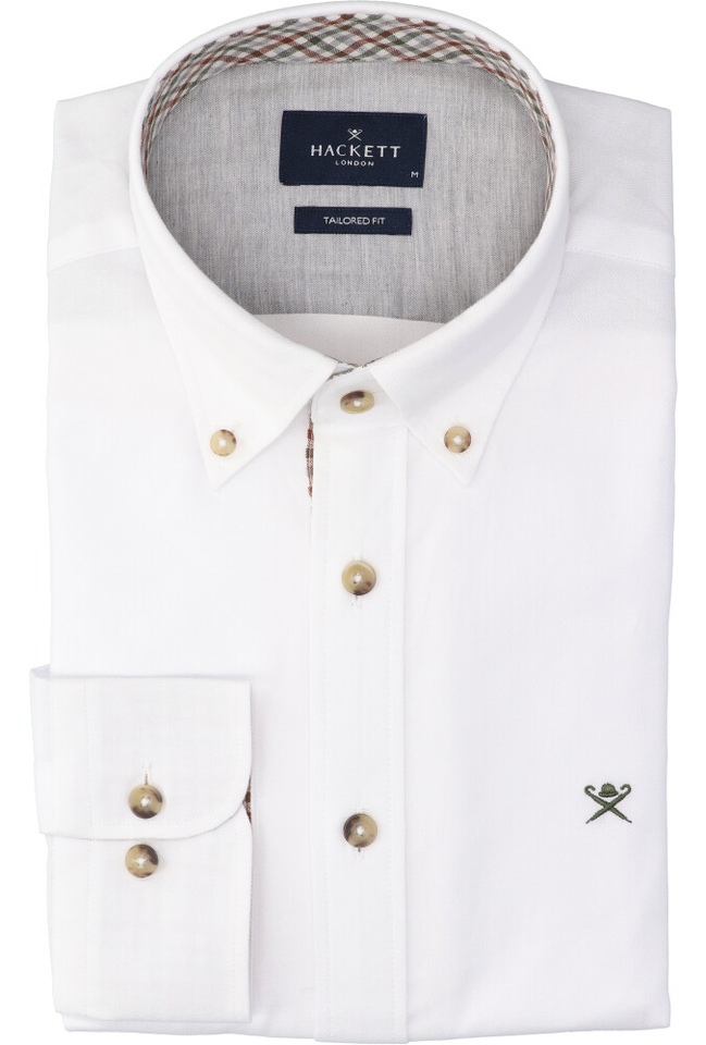Wit flanel hemd ( regular fit) met lange mouwen Hackett