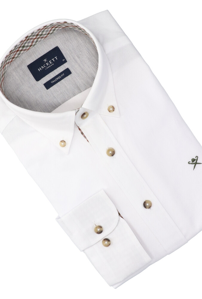 Wit flanel hemd ( regular fit) met lange mouwen Hackett