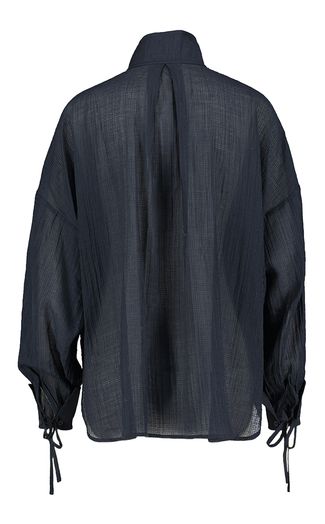 Donkerblauwe blouse met lichte glans Stella Nova
