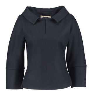 Natan edition 5 Donkerblauwe wollen blouse met driekwart mouwen Bram Natan