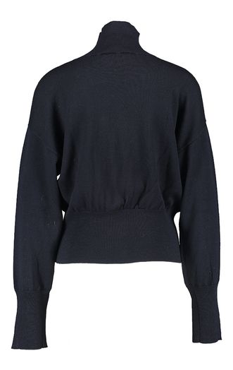 Donkerblauwe souspull met zilveren knoop detail Kunst Merino Natan 