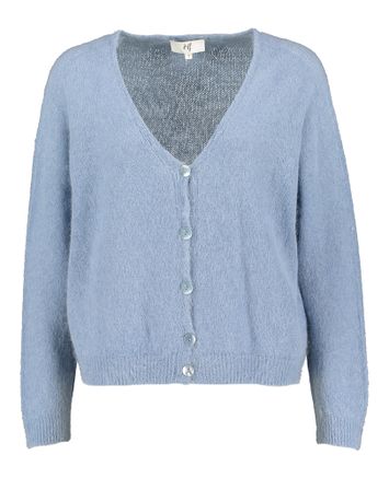 Blauwe gilet met aplaca wol Flora Jeff