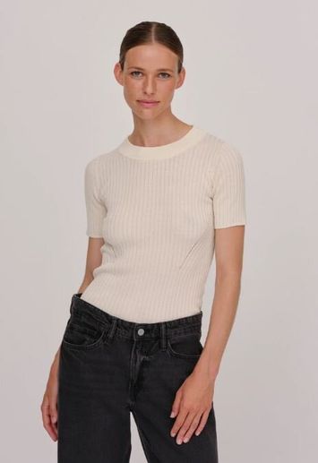 Ecru t-shirt in pull stof Doofy Mid Blouse Herskind