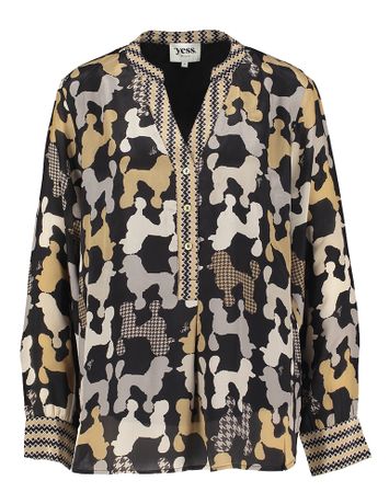 Zwarte blouse met bruine speelse print Pia Yess