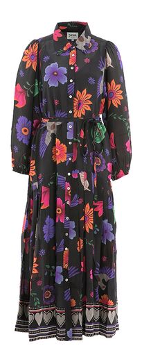 Zwarte lange jurk met multicolor speelse print Otta Yess